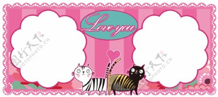 粉红爱情猫照片卡片模版