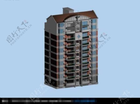 现代城市小高层住宅3d建筑模型