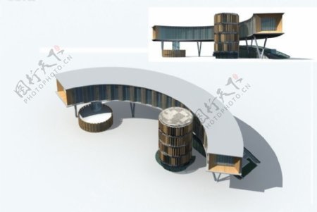 现代弧形展厅多层公共建筑设计3D模型