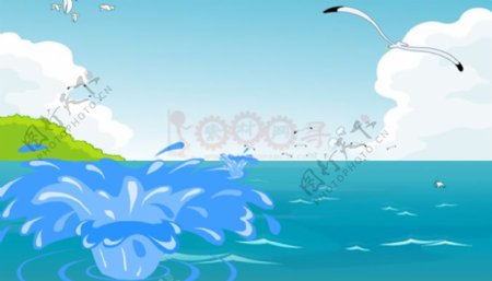 卡通鲸鱼跳跃水花flash动画