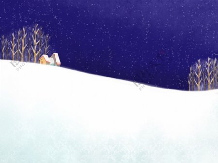 雪山上的房子多彩卡通背景