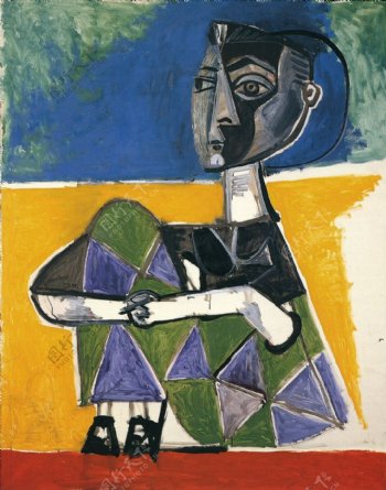 1954Jacquelineassise西班牙画家巴勃罗毕加索抽象油画人物人体油画装饰画
