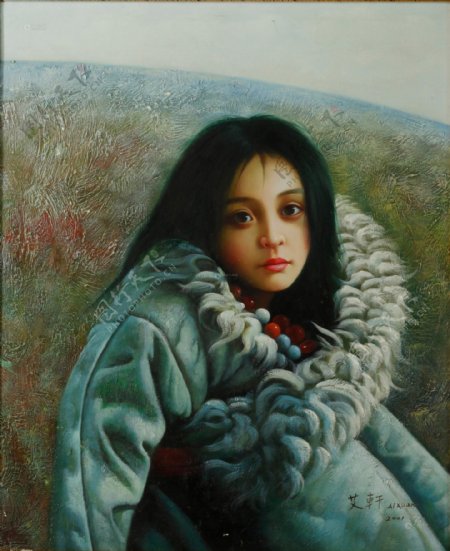 油画西藏女孩