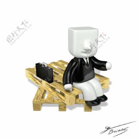 3D模型小人坐在椅子上休息