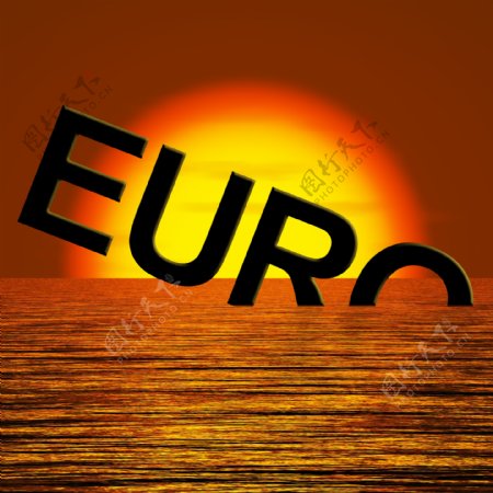 欧元字下沉和日落显示抑郁症经济衰退和经济衰退