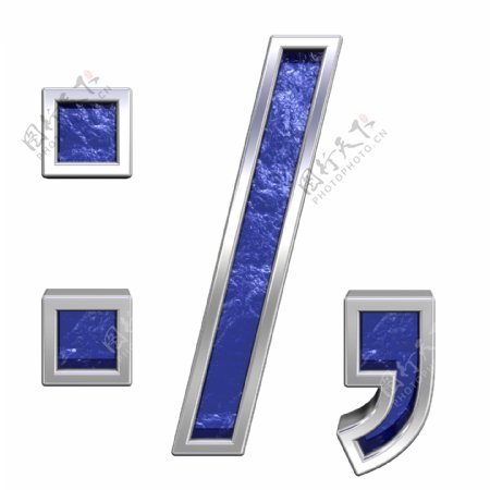 冒号分号期逗号字符集的蓝色玻璃铸造