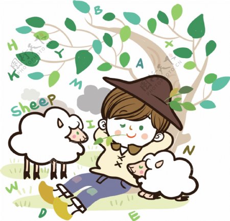 孩子和绵羊