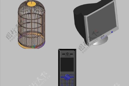 CAD三维模型鸟笼手机和台式机显示屏