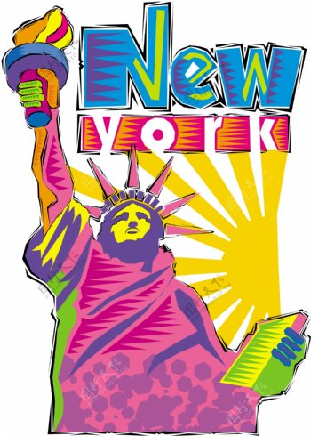 纽约自由女神像矢量插画素材图片