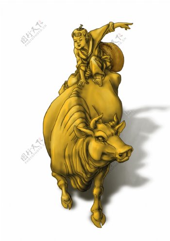 牧童骑牛雕塑图片