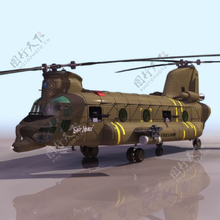 3D军方运输直升机模型