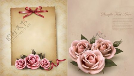 复古玫瑰花装饰便签信笺矢量素材
