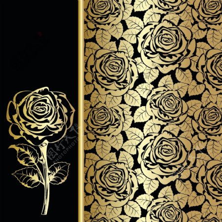 金色玫瑰花卉花纹背景图片