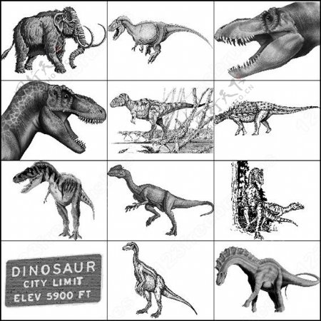 恐龙猛犸象史前动物笔刷图片