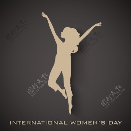 三八妇女节贺卡或海报的灰色背景幸福的女人棕色silhoustte设计