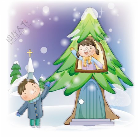 韩国冬日可爱插画女孩图片