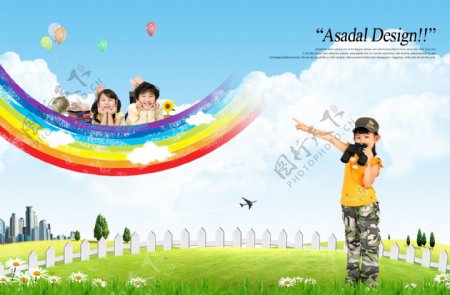 六一儿童风景彩虹图片模板