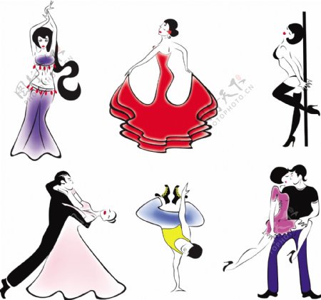 6舞蹈形式人们向量的草图