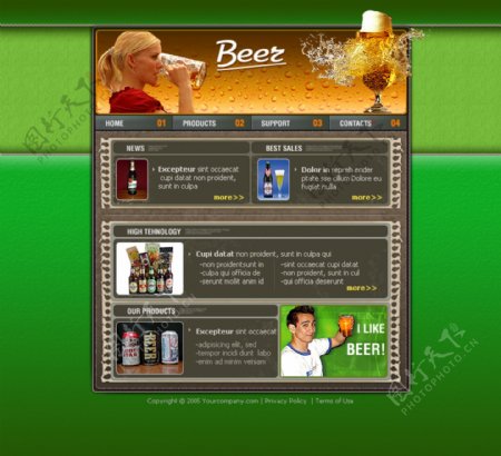 美食餐厅网页模版psd分层素材绿色啤酒图片