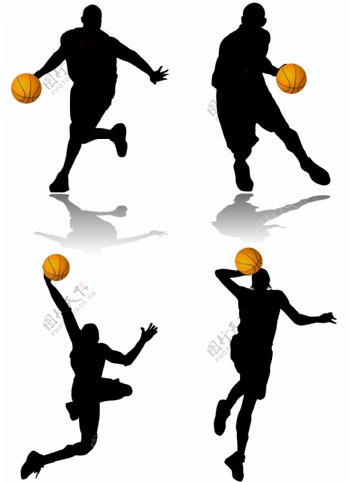 篮球运动动作人物剪影矢量素材