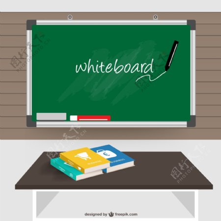 卡通黑板与课桌背景矢量素材