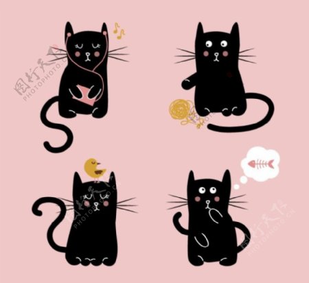 可爱卡通黑猫矢量素材