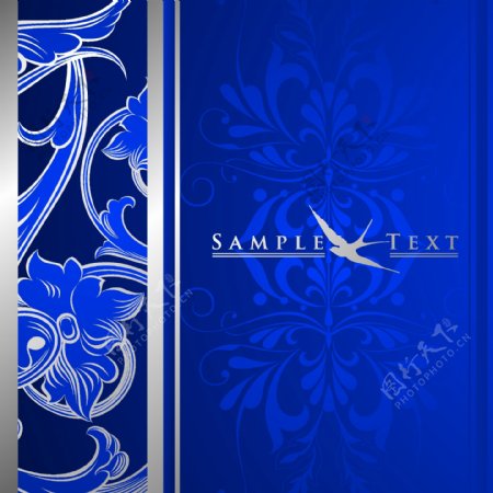 华丽高贵蓝色花纹背景边框矢量素材