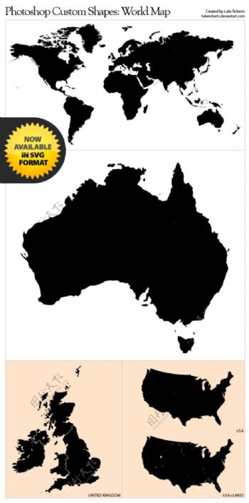 世界地图美国澳大利亚英国PS自定义形状