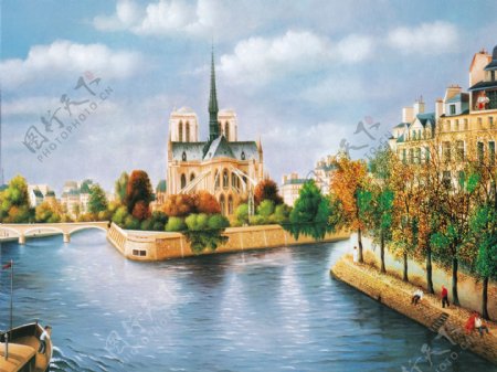 油画手绘油画城市风光40x30厘米图片