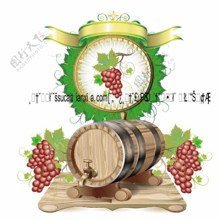 木桶酿造葡萄酒标签矢量素材