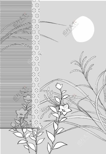 线描植物花卉矢量素材8古典背景与花卉.