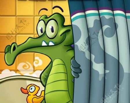 位图热门游戏鳄鱼小顽皮爱洗澡鳄鱼帘子免费素材
