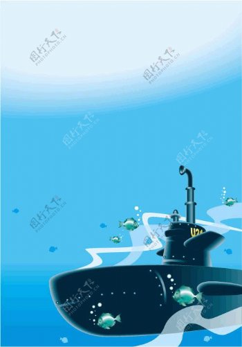 卡通潜水艇矢量图