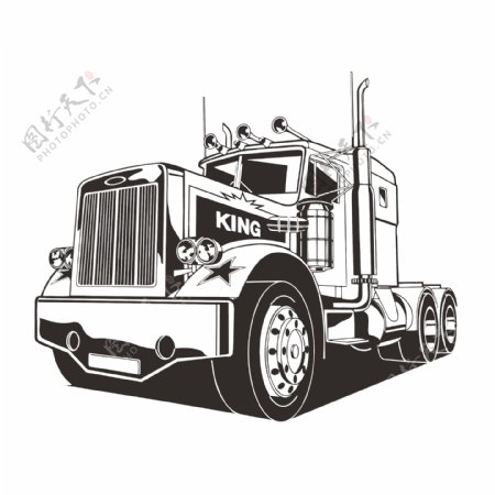 印花矢量图色彩黑白色卡车货车免费素材