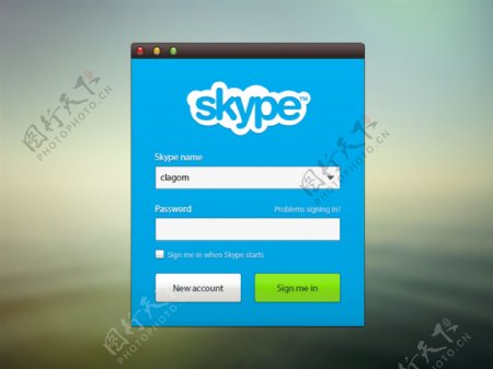 Skype的登录屏幕小工具iOSPSD