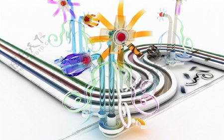 风车轨道抽象梦幻水晶色彩绚烂3D三维立体科幻广告电脑设计图片
