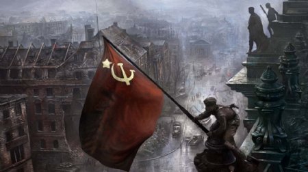 柏林战役苏军将红旗插上国会大厦楼顶