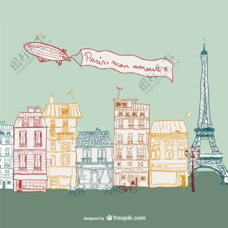 彩绘巴黎街道风景