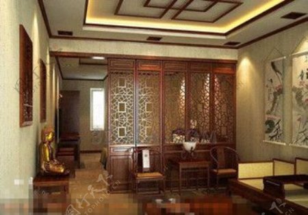 中国红木屏幕的客厅