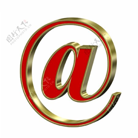 邮件标志的红色与金框罗马字母集白色隔离