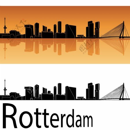 鹿特丹城市建筑剪影图片