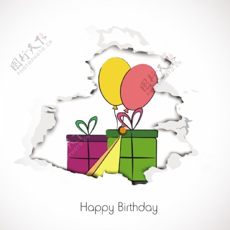 生日快乐背景彩色礼品盒和气球