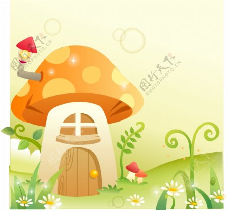 大蘑菇房子风景画