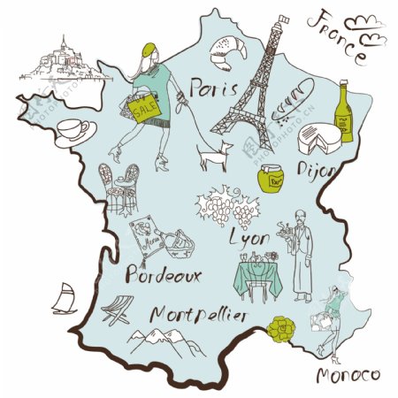 法国的东西在法国不同地区是著名的程式化的地图