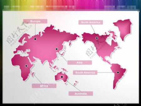 粉色世界地图PPT小插图