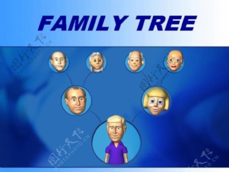 蓝色家族族谱生活主题PPT模板