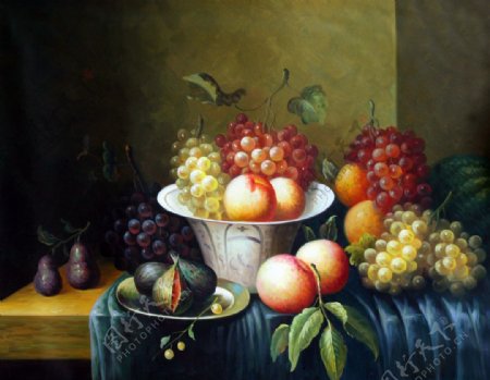 手绘欧式古典静物水果油画图片