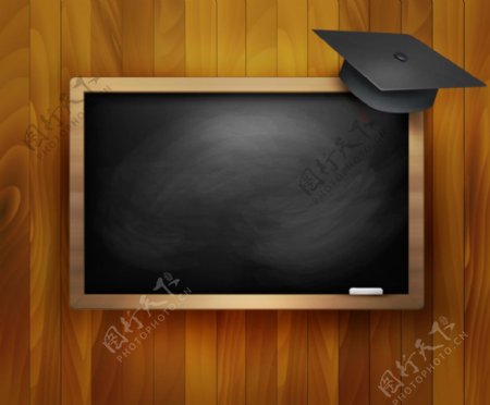 黑板与博士帽背景矢量素材