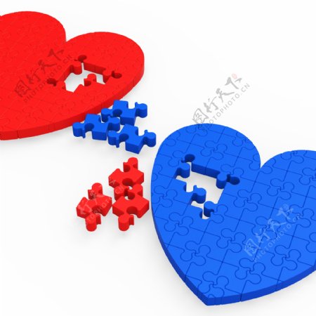两个三维心脏显示爱的伙伴