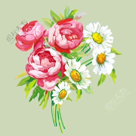 印花矢量图T恤图案植物花朵色彩免费素材